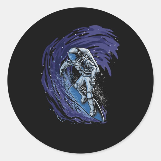 Surfing Astronaut Cool Cosmonaut Classic Round Sticker (Front)