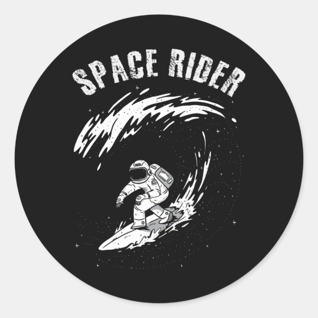 Surfing Astronaut Space Rider Classic Round Sticker (Front)