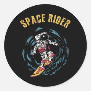 Surfing Astronaut Space Rider Surfer Classic Round Sticker