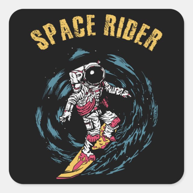 Surfing Astronaut Space Rider Surfer Square Sticker (Front)