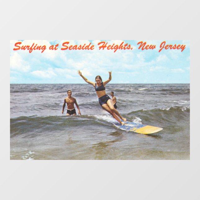 Surfing at Seaside Heights, New Jersey Window Cling (Sheet)