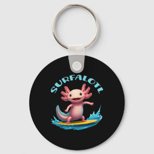 Surfing Axolotl Surfalotl Funny Ocean Beach Keychain