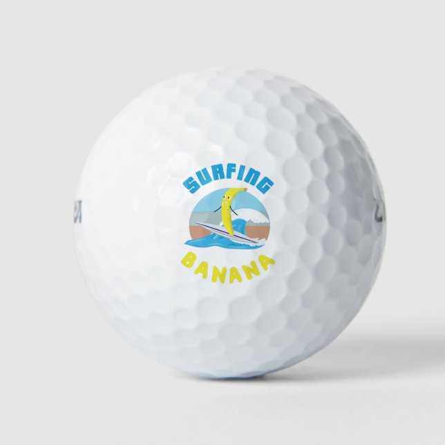 Surfing banana surfboard fruit illustration ocean  golf balls (Front)