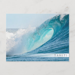 Surfing barrel wave breaking on Tahiti Postcard