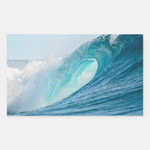 Surfing barrel wave breaking rectangular sticker