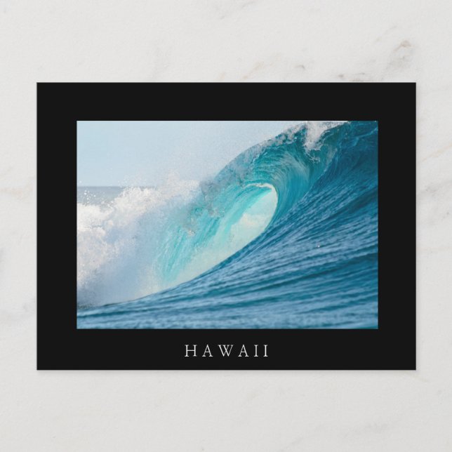 Surfing barrel wave, Hawaii, black postcard (Front)