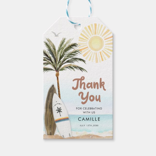 Surfing Beach Baby Shower Thank you Tag  (Front)