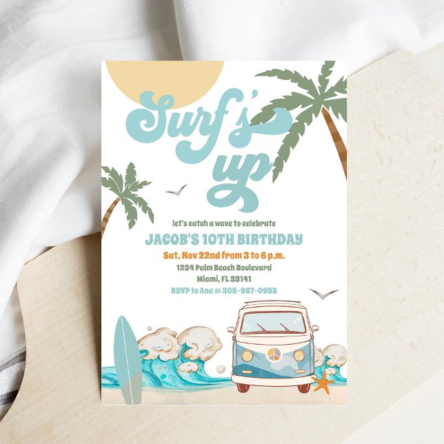 Surfing Beach Birthday Invitation (Créateur téléchargé)