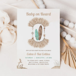 Surfing Beach Boho Baby On Board Baby Shower Invitation