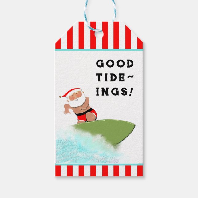 Surfing Beach Christmas Holiday Gift Tags (Front)