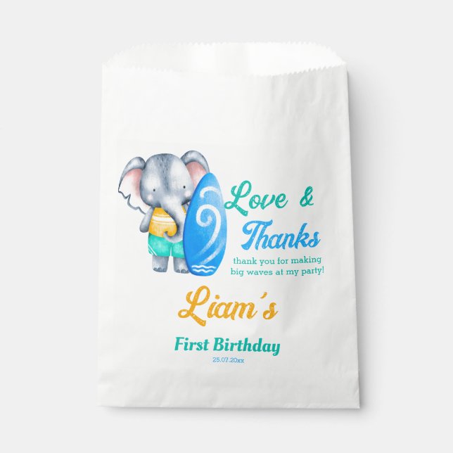 Surfing beach ocean tropical summer birthday favour bag (Front)