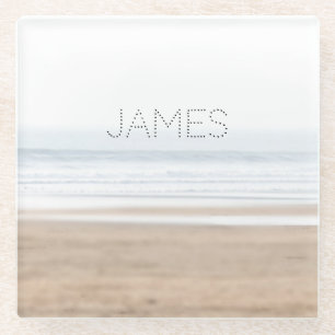 Surfing beach personalised glass coaster