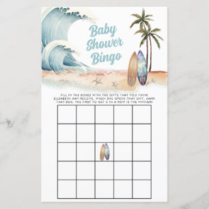 Surfing Beach Summer Baby Shower Bingo Game