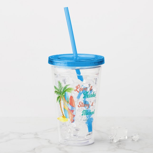 Surfing beach summer wedding favours custom acrylic tumbler (Front Ice)