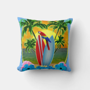 Surfing Beach Sunset Throw Pillow