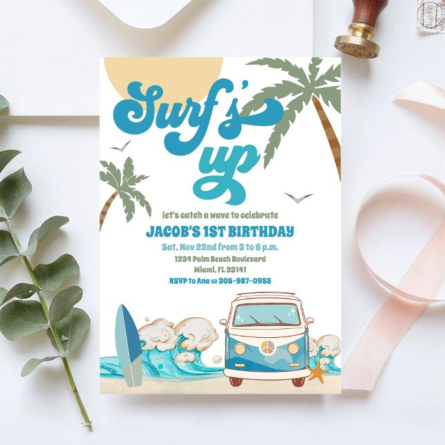Surfing Beach Van Birthday Invitation (Creator Uploaded)