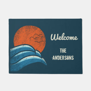 Surfing Beach Vintage Retro Personalized Doormat
