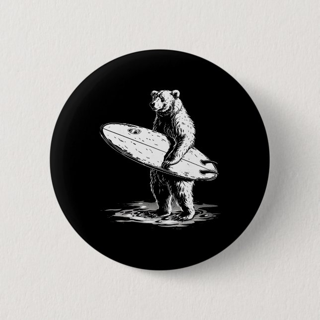 Surfing Bear Cool Beach Adventure Design  2 Inch Round Button (Front)