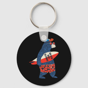 Surfing Bear On San Diego Beach California Summer Keychain