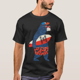 Surfing Bear On San Diego Beach California Summer  T-Shirt