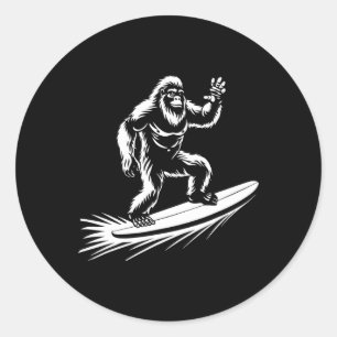 Surfing Bigfoot - Funny Hawaiian Sasquatch Surfer Classic Round Sticker