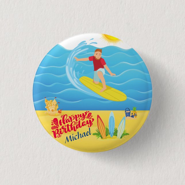 Surfing Birthday  1 Inch Round Button (Front)