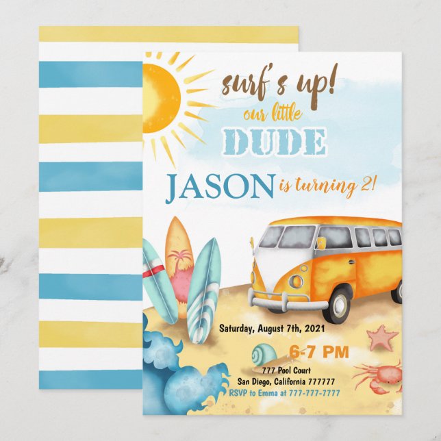 Surfing Birthday Invitation (Front/Back)