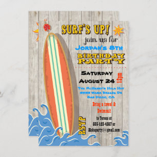 Surfing Birthday Party Invitations