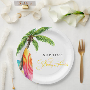 Surfing Board Summer Beach Baby Shower Party Paper Plate