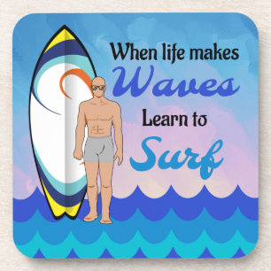 Surfing board water waves inspirational quote coaster