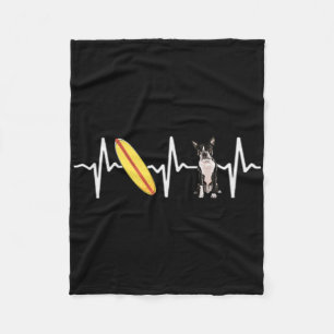 Surfing Boston Terrier Heartbeat Dog Lover  Fleece Blanket