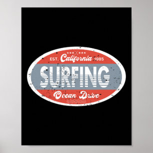 Surfing California Ocean 1985 Beach Summer Retro M Poster