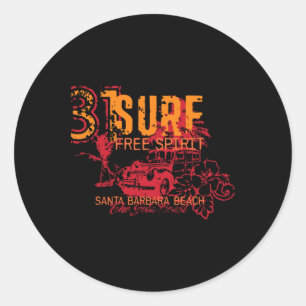 Surfing California Santa Rra Surfer Gift Women Men Classic Round Sticker