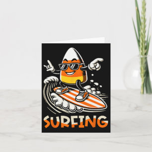 Surfing Candy Corn Funny Halloween Design Card