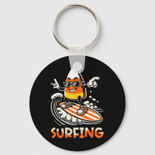 Surfing Candy Corn Funny Halloween Design Keychain