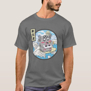 Surfing Cat Eating Sushi Japanese Wave Kawaii Aest T-Shirt