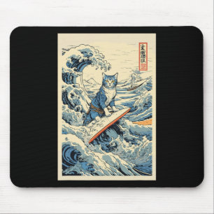 Surfing Cat Hokusai Great Wave Off Kanagawa Japane Mouse Pad