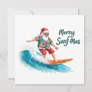Surfing Christmas in Hawaii Tropical Santa Holiday Card