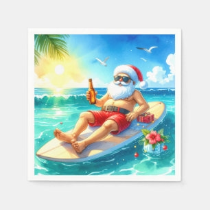 Surfing Christmas in Hawaii with Santa Claus  Napkin