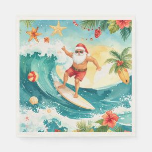 Surfing Christmas in Hawaii with Santa Claus  Napkin