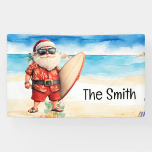 Surfing  Christmas  in July  Santa Claus on beach  Banner