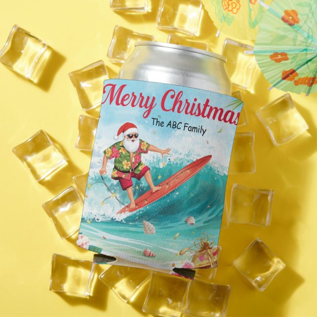Surfing Christmas in July with SANTA CLAUS   Can Cooler (In Situ Summer)