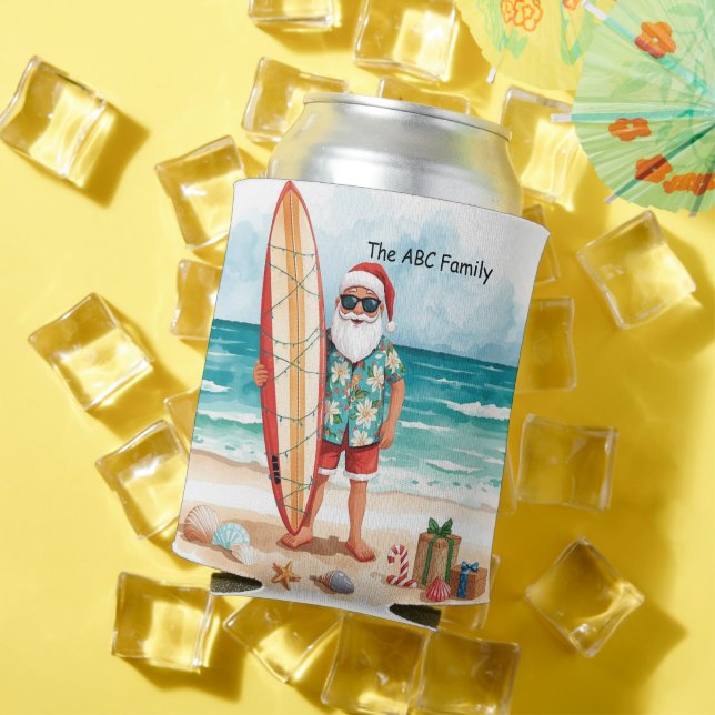 Surfing Christmas in July with SANTA CLAUS   Can Cooler (In Situ Summer)