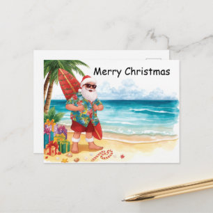 Surfing Christmas in July with SANTA CLAUS Holiday Postcard