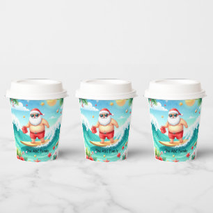 Surfing Christmas in July with SANTA CLAUS   Paper Cups
