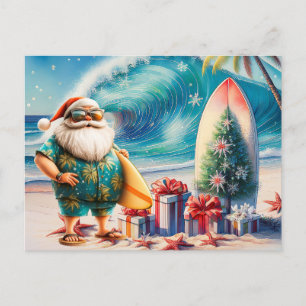 Surfing Christmas in July with SANTA CLAUS   Postcard