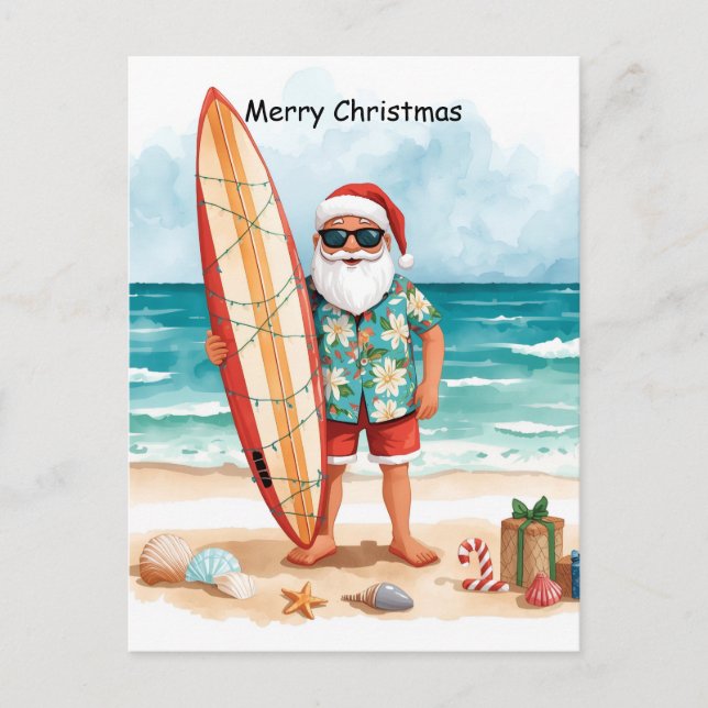 Surfing Christmas in July with SANTA CLAUS   Postcard (Front)