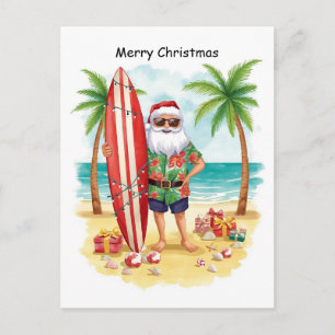 Surfing Christmas in July with SANTA CLAUS   Postcard