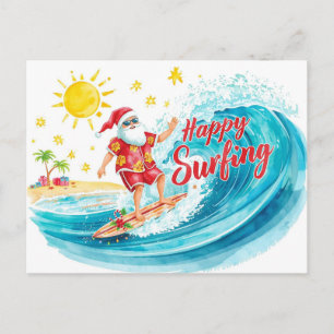Surfing Christmas with SANTA CLAUS Holiday Postcard