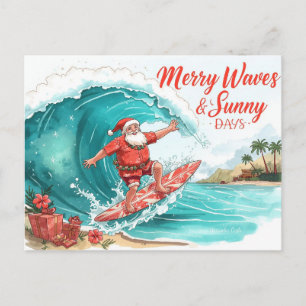 Surfing Christmas with SANTA CLAUS Postcard